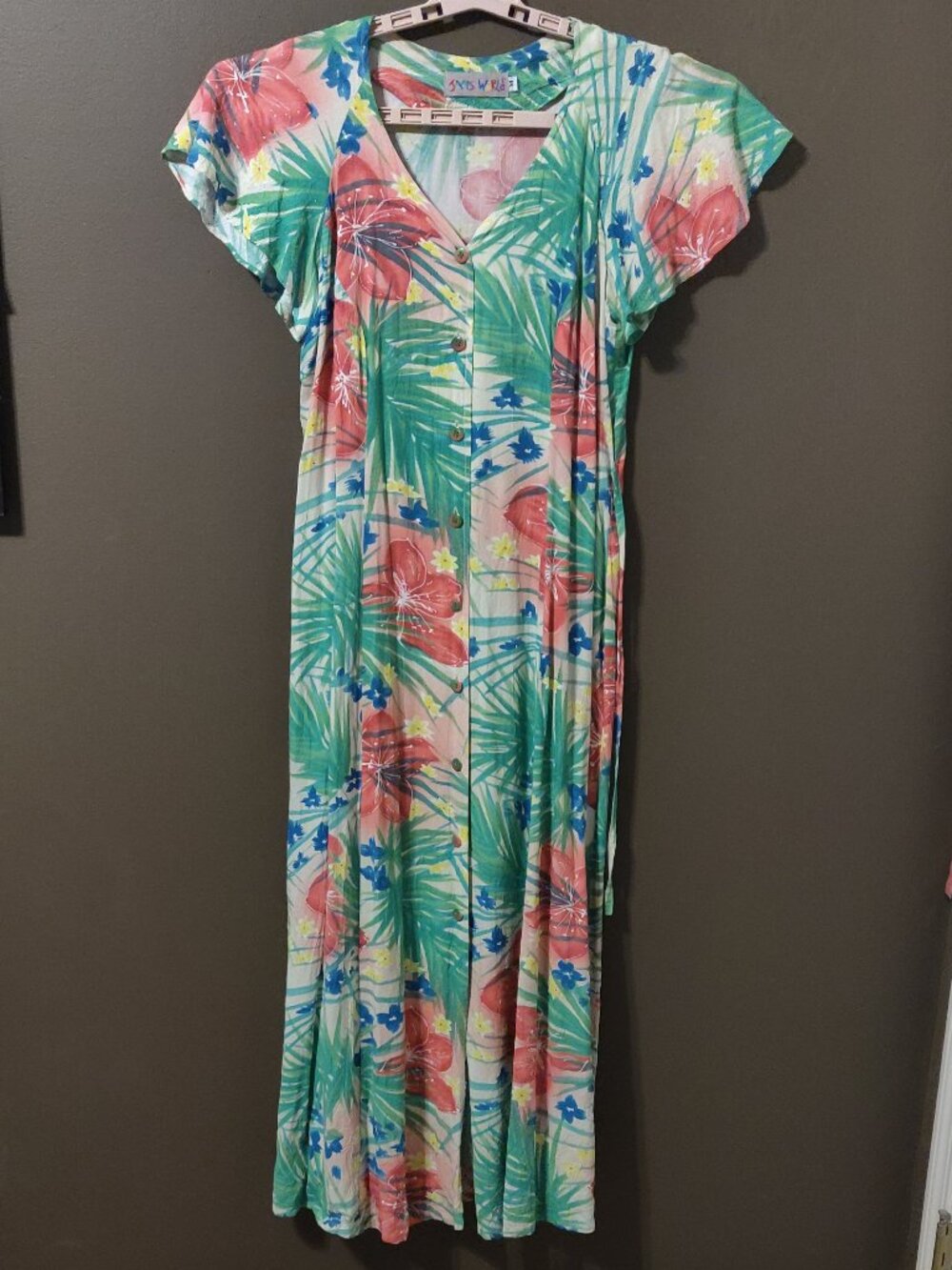 Jams World Vintage Floral Button Down Midi Dress Mele Pattern Size Medium